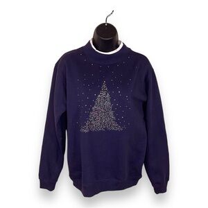 MEDIUM SAWYER CREEK CHRISTMAS SWEATER BLUE LONG SLEEVE HOLIDAY RHINESTONE ACCENT